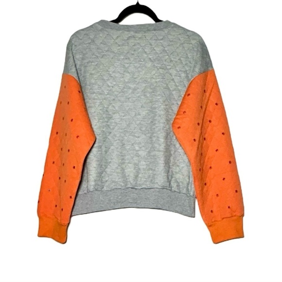 NWT Revolve English Rose Quilted Gray & Orange Sweatshirt, Soft Cotton/Poly, M - Picture 2 of 13